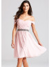 Off Shoulder Chiffon Beads Short Prom Dress 